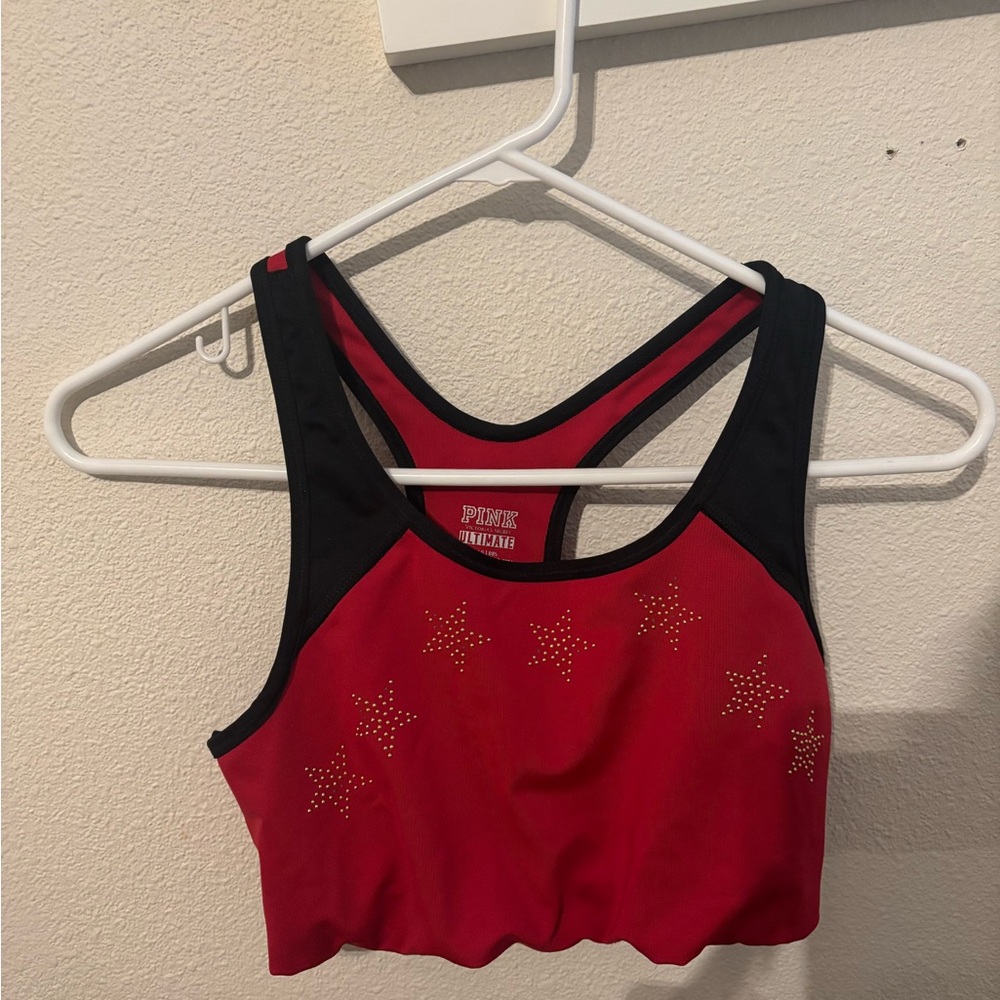 PINK Victoria's Secret Red and Black Star Sports Bra